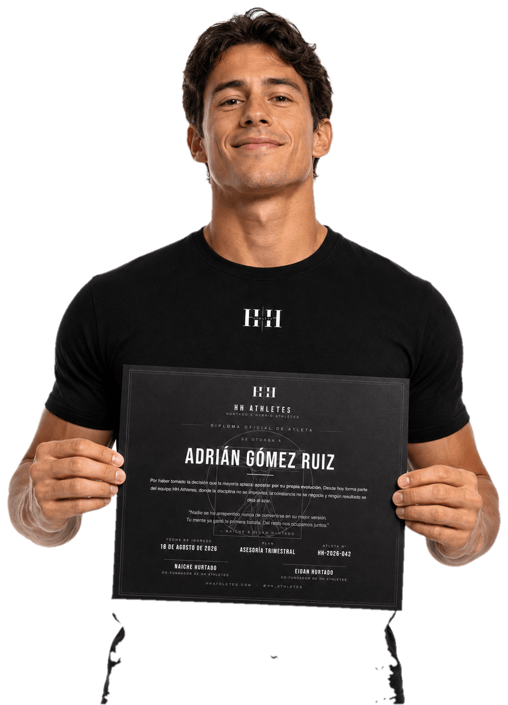 Atleta de HH Athletes sosteniendo su Diploma Oficial
